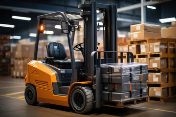 Fototapeta na wymiar A distribution center worker using a forklift to move pallets of products, illustrating the importance of material handling equipment. Concept of efficient handling. Generative Ai.