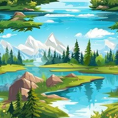 Scenery mountain landscape cartoon repeat pattern