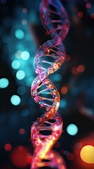 Pink and violet DNA on black background. Medical background