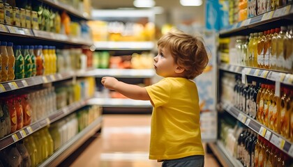 Adorable 3-year-old boy at the supermarket