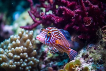Naklejka na ściany i meble Colorful marine life in tropical coral reef. Generative AI