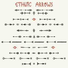 Set of hand drawn tribal arrows. Vector collection in ethnic style for design - obrazy, fototapety, plakaty