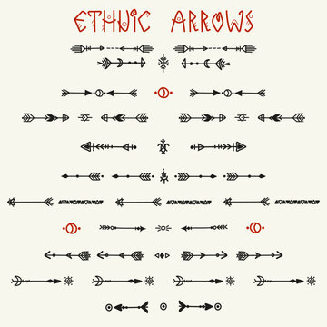 Set of hand drawn tribal arrows. Vector collection in ethnic style for design