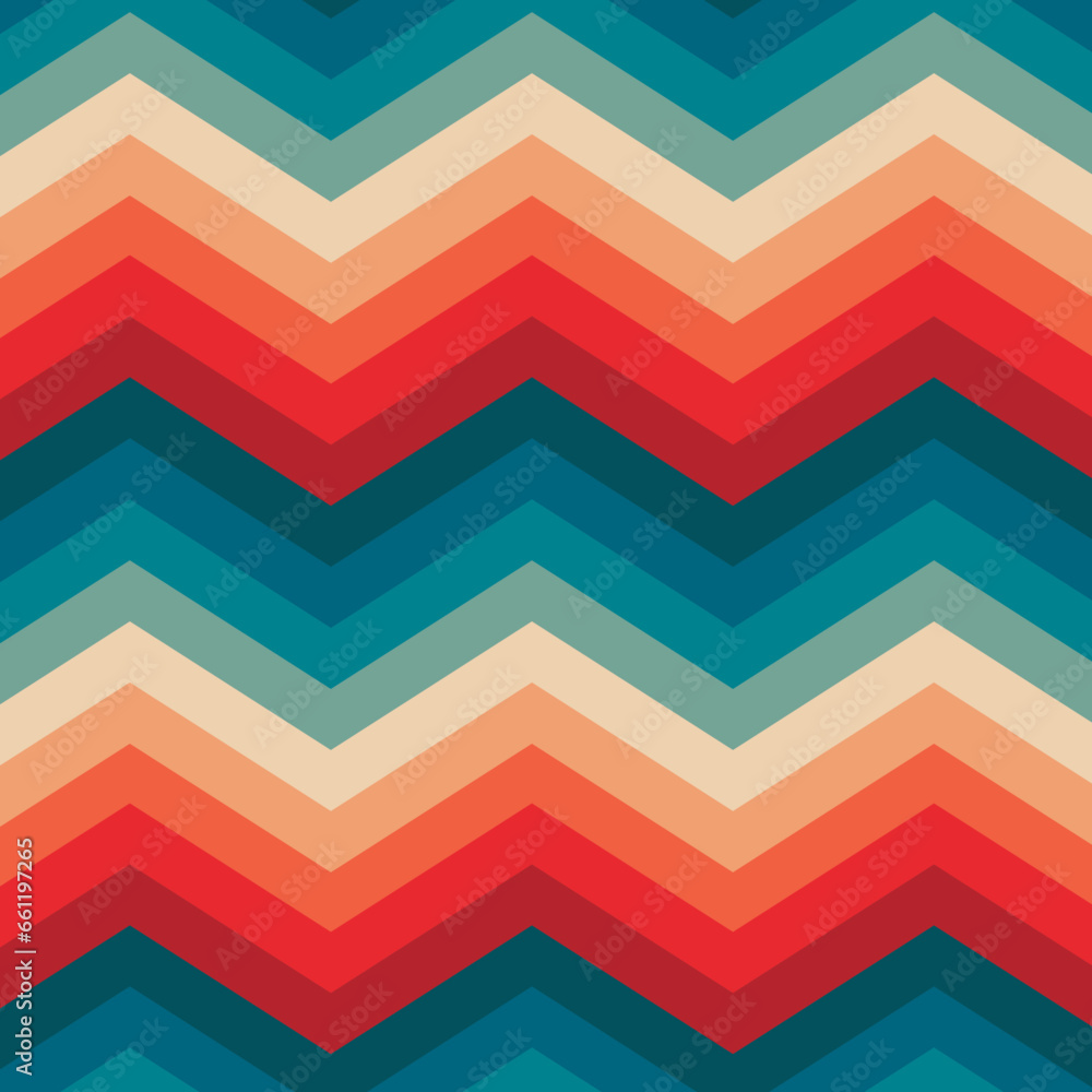 Aufkleber Abstract colorful background with psychedelic groovy zigzag lines. Hippie Hippie Aesthetic Rainbow in Retro style 70s, 90. Vector seamless pattern for textile, wrapping paper, banner, wallpaper
