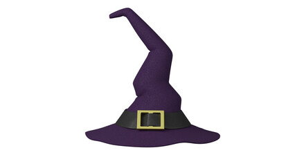 Conical purple witch hat isolated on transparent and white background. Halloween concept. 3D render