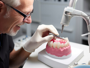 Obraz na płótnie Canvas A Photo of a Dentist 3D Printing a Dental Implant