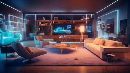 Modern living room, smart home concept 