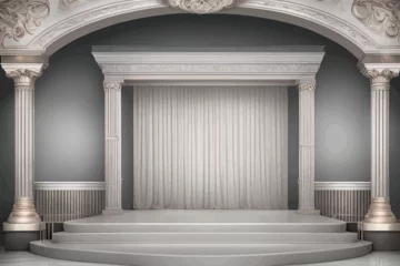 Foto op Canvas 3d rendering. classical interior design, empty space for text. 3d rendering. classical interior design, empty space for text. white marble stage with curtain, classic interior, classic theater, classi © Shubham