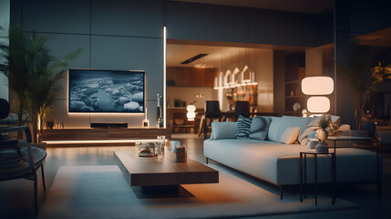Modern living room, smart home concept 