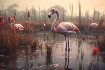 flamingo in the water, Generative AI