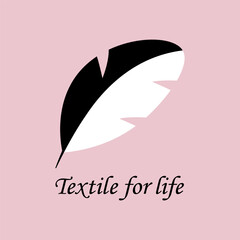 Vector illustration of a black and white feather isolated on a pink background with lettering textile for life