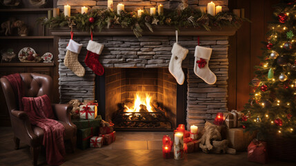 beautifully decorated christmas home with fireplace 