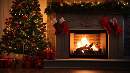 beautifully decorated christmas home with fireplace 