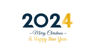 Happy New Year 2024 minimalistic cover on white background with golden text