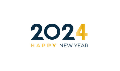 Happy New Year 2024 minimalistic cover on white background with golden text