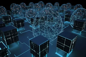 Foto op Plexiglas 3D rendering of interconnected computing structures. Generative AI © Iolanthe