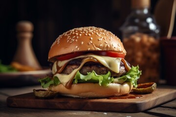 Delicious burger meal. Generative AI