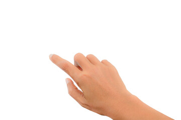 Hand pointing at something on white background with clipping path.