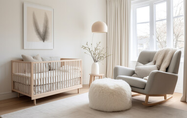 Modern Scandinavian style nursery with a neutral color palette and contemporary furnishings