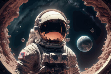 astronaut in space. astronaut in space. elements of this image furnished by nasa astronaut in space. astronaut in space. elements of this image furnished by nasa the astronaut is flying over a planet. - obrazy, fototapety, plakaty