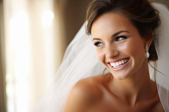 Luxury wedding bride, girl posing and smiling on her wedding day, brazilian bride.