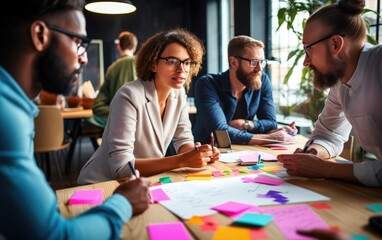 Entrepreneurial team in a creative brainstorming session