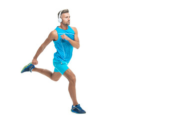 athletic man sport runner sportsman running and joggig in sportswear has stamina isolated on white background with copy space