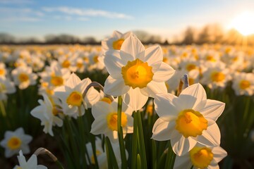 Fototapeta premium Narcissus Sunny Trumpets daffodils in spring