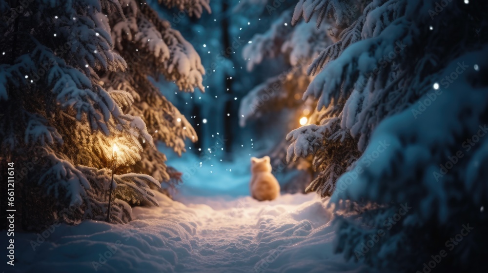 Canvas Prints A bear sitting in the middle of a snowy forest