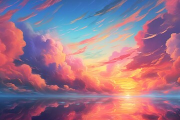 Scenic sky with vibrant pastel clouds, serene and idealistic ambience. Generative AI - obrazy, fototapety, plakaty