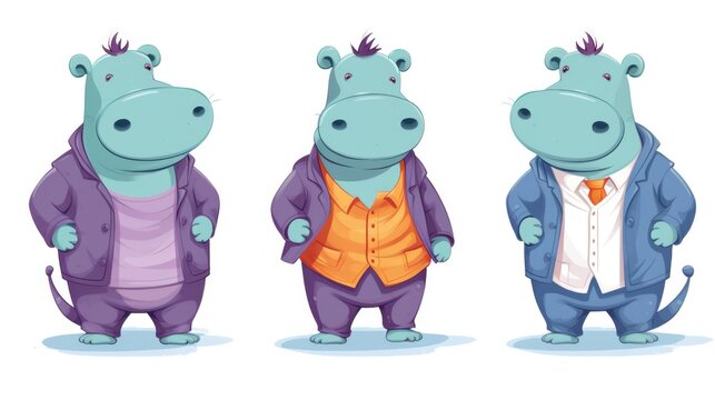 Three cartoon hippos dressed in suits and ties
