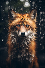 Red fox in the woods in winter time