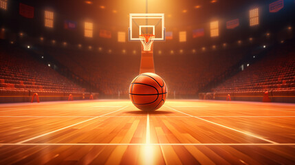 Background of basketball theme with ball and gymnasium - obrazy, fototapety, plakaty