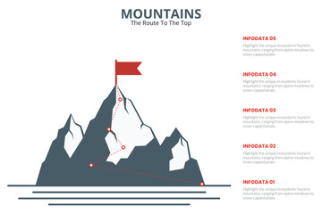 mountain route to the top infographic. Path to top of mountain. Business strategy to success. climbing route to goal. business and achievement concept.