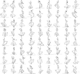 Set of one-line drawing of flamenco dancers, simple and minimalist, editable vector
 - obrazy, fototapety, plakaty
