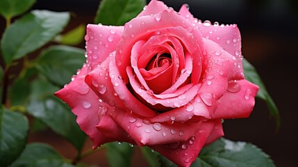 Blooming pink rose with softly curved, delicate petals.