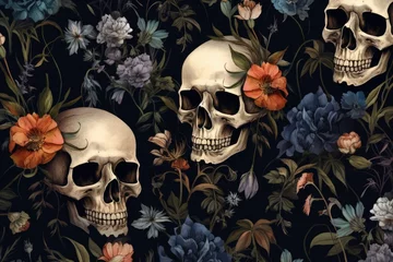 Cercles muraux Crâne aquarelle colorful skulls of flowers and flowers Generative AI