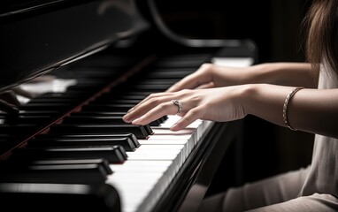 Obraz premium A person lost in the melody and rhythm virtuously playing the piano