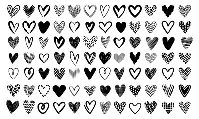 Hand drawn abstract doodle heart symbols collection set - 661215016