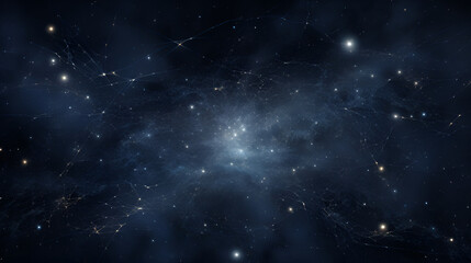 Naklejka premium Cosmic symphony - Luminous dots in the celestial web. Nebula, bright star background, backdrop, constellation, universe. Generative AI.
