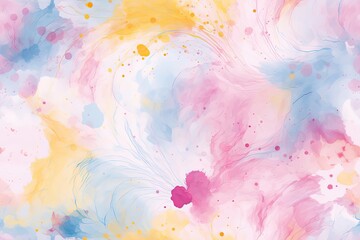 Fototapeta na wymiar Hazy paint splatter in pastel pink blue yellow and white seamless repeating pattern