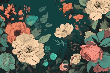 Floral design with a vintage aesthetic inspired by 80s and 90s artwork. Generative AI