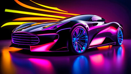 Naklejka premium Beautiful modern abstract car design in neon light