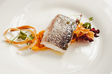The Sea Bass (branzino) is a typical main course on the italian tables. Here's a gourmet plating.