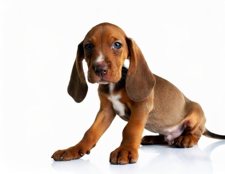 Young redbone coonhound puppy sitting down