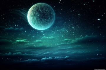Fototapeta na wymiar Glowing moon in night sky with stars. Generative AI