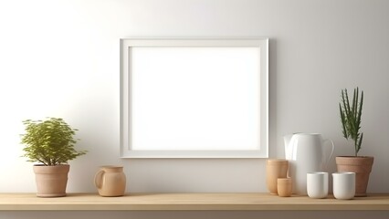 Sleek Interior Setting with Poster Frame Mockup, 3D Render -  generative KI