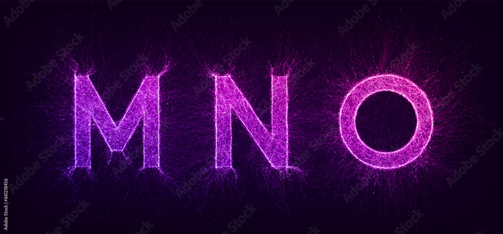 Aufkleber artificial intelligence futuristic alphabet with thin expansion glowing lines. mno. neural network, 