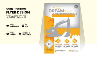 Construction company banner design. Background with white silhouette of construction site with cranes and machinery. City development. Urban skyline. Element for your design. Vector illustration.