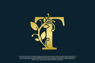 golden elegant logo design with letter t initial concept